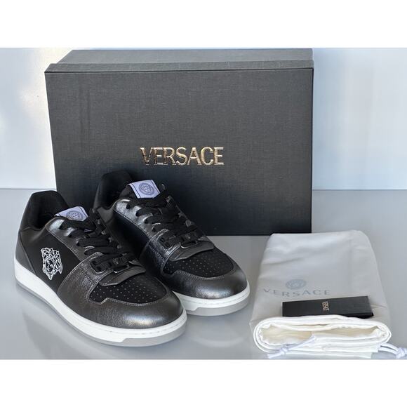 Versace Medusa Men’s Black/Silver Leather Sneakers 8.5 US (41.5) 1013377 IT NIB - Picture 14 of 15